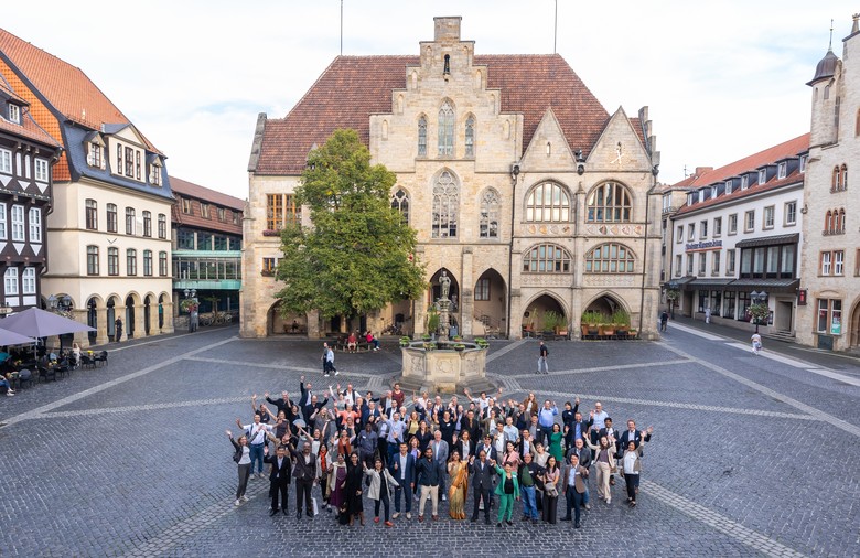Participants of the Partnership Conference 2023 outside Hildesheim Town Hall.